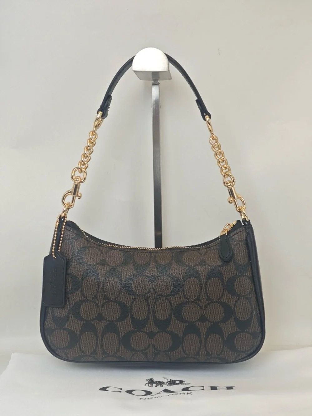 Coach Dark Brown Signature Mini Hobo with Gold Chain - Picture 2 of 12